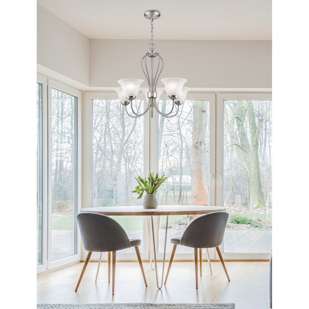 Main Street 5 Light 25.5 inch Satin Nickel Chandelier Ceiling Light